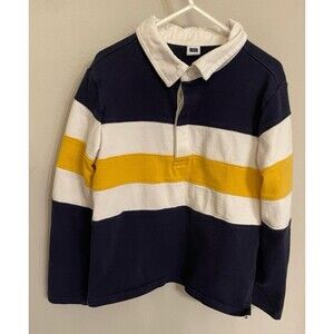 Janie & Jack Yellow & Navy Blue Boy Collard Shirt, Size Youth 7